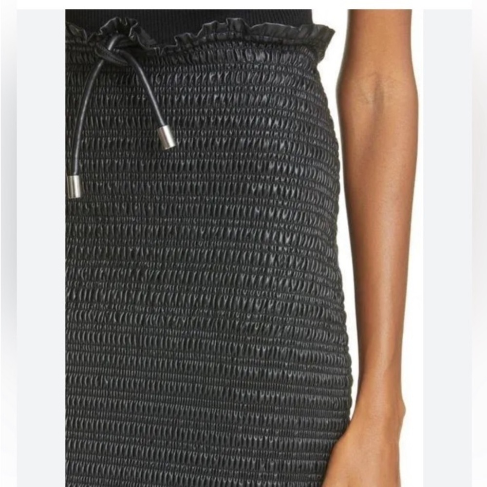 A.L.C. Smocked Vegan Leather Jaclyn Black Pencil Skirt 00 Goth Designer Luxury - Picture 2 of 16